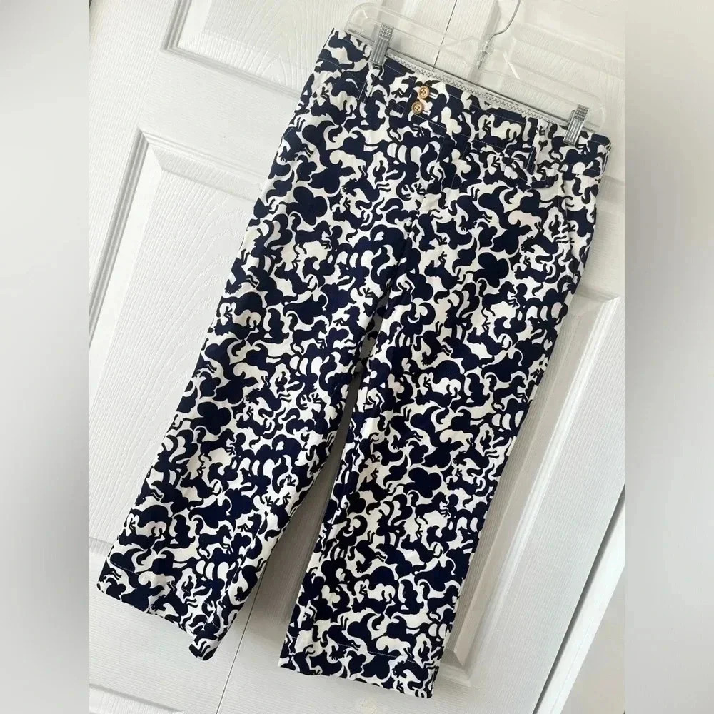 Lilly Pulitzer Horse Of Course + Floral Corduroy Capris Palm Beach Fit Size 4 - Picture 10 of 16